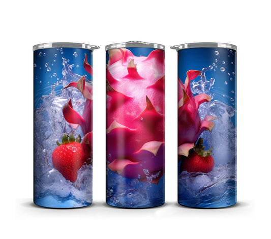 3D Fruit Tumbler Wrap Sublimation, Dragon fruit Beach Summer Digital Print Design, Skinny 20 oz Tumbler Wrap, PNG 300dpi Commercial Use - Art World Around You