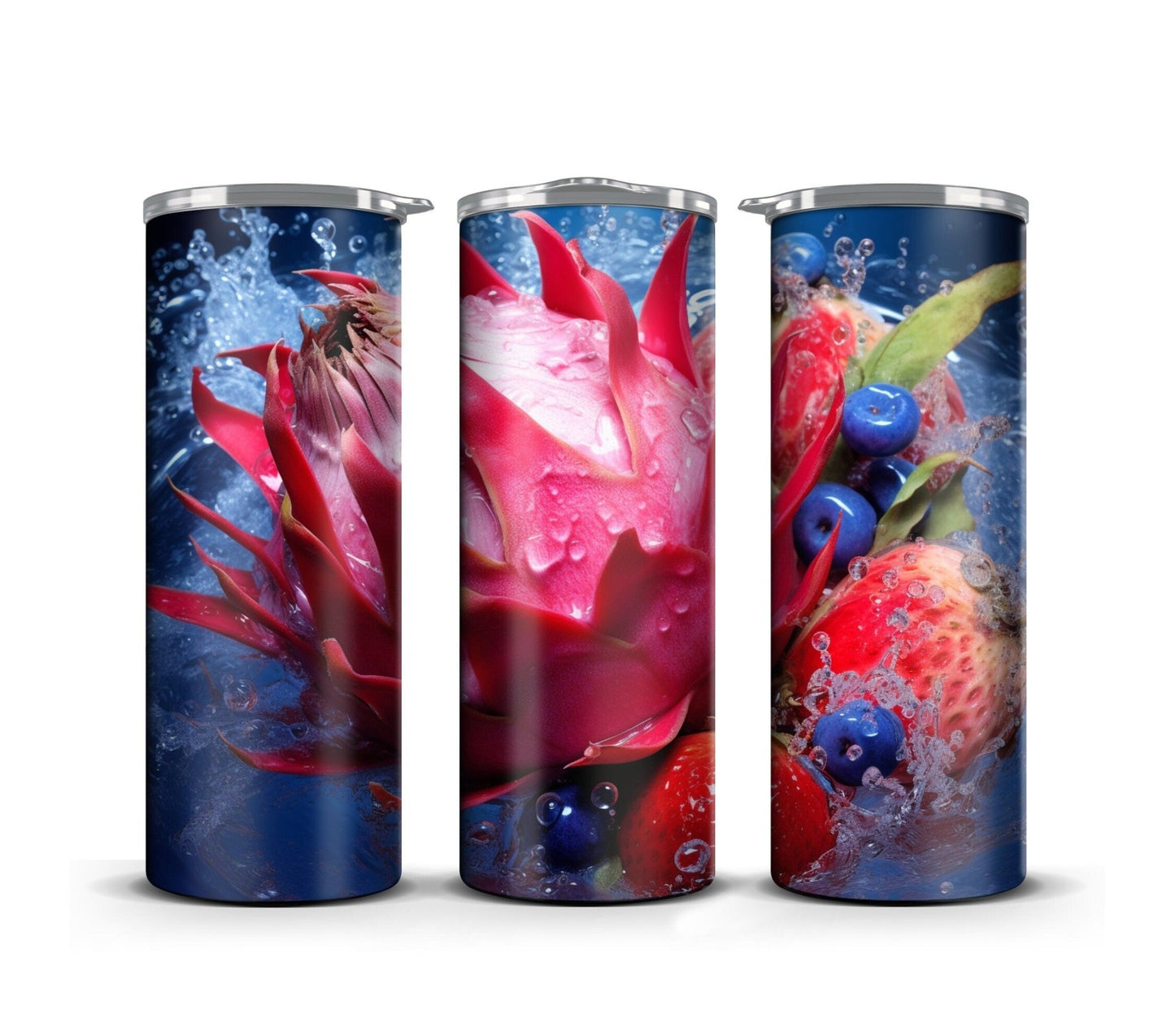 3D Fruit Tumbler Wrap Sublimation, Dragon fruit Beach Summer Digital Print Design, Skinny 20 oz Tumbler Wrap, PNG 300dpi Commercial Use - Art World Around You