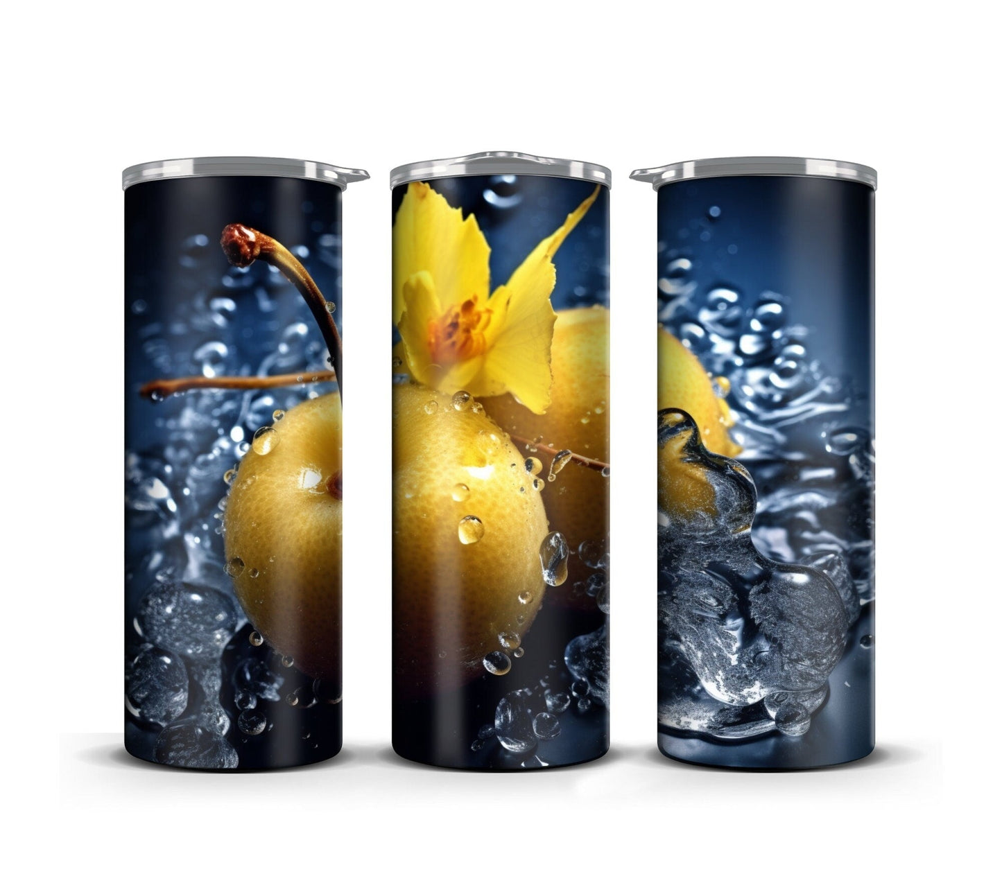 3D Fruit Tumbler Wrap Sublimation, Yellow Cherry Beach Summer Digital Print Design, Skinny 20 oz Tumbler Wrap, PNG 300dpi Commercial Use - Art World Around You