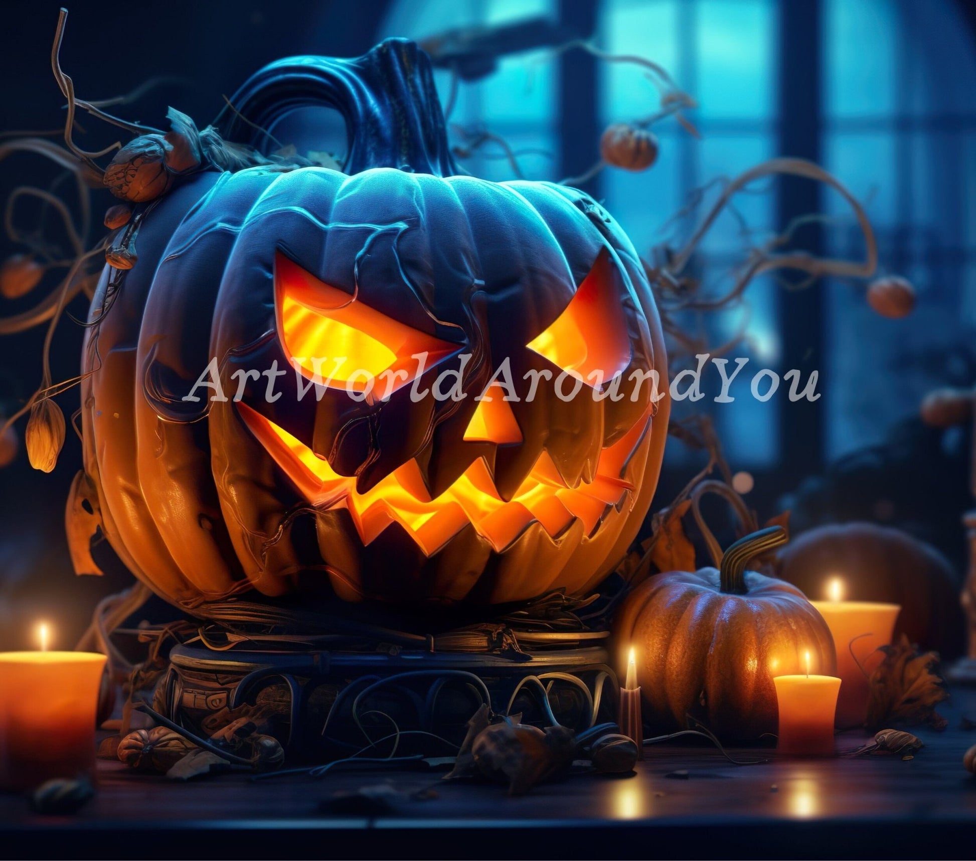 3D Halloween Pumpkin Tumbler Wrap Sublimation, Jack - O - Lantern Halloween Digital Print Design, Halloween Skinny 20 oz Tumbler Wrap - Art World Around You