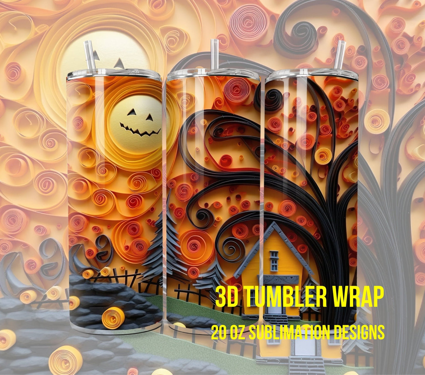 3D Halloween Tumbler Wrap, Spooky Season png, Halloween Tumbler Design, Halloween Tumblers png, Spooky Tumbler Wrap for Print on Demand - Art World Around You