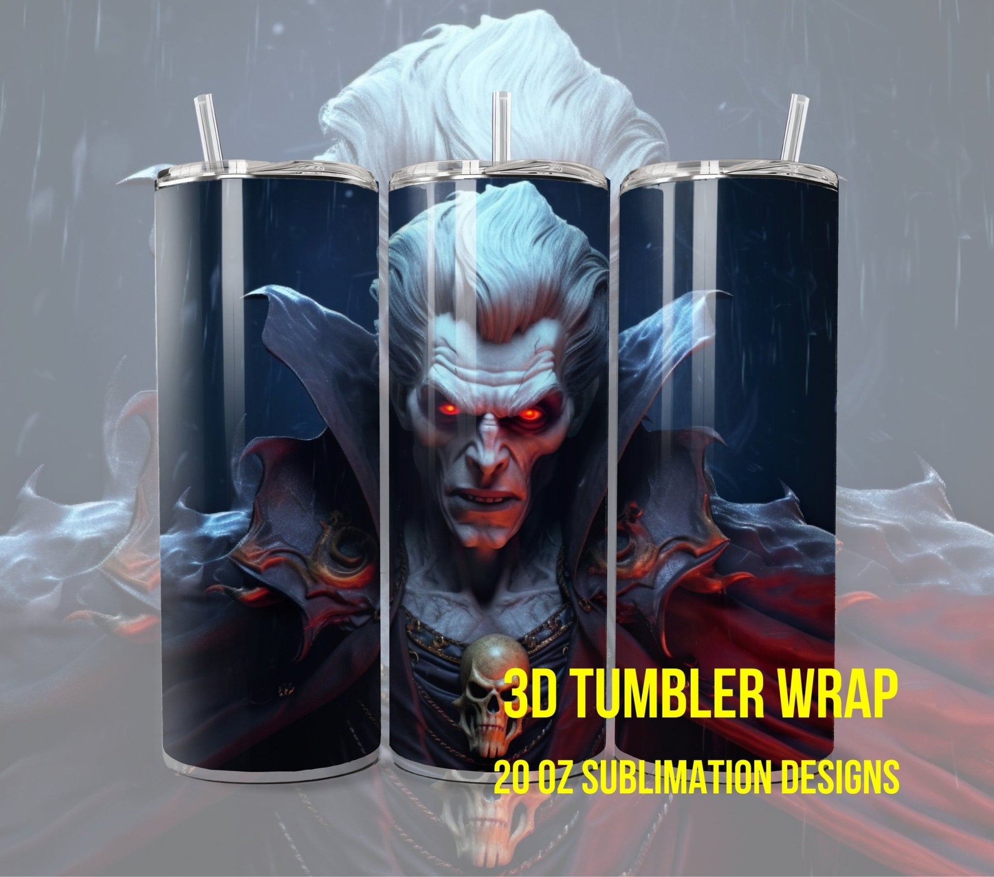 3D Halloween Vampire Tumbler Wrap Sublimation, Vampire Halloween Digital Print Design, Halloween Skinny 20 oz Tumbler Wrap - Art World Around You