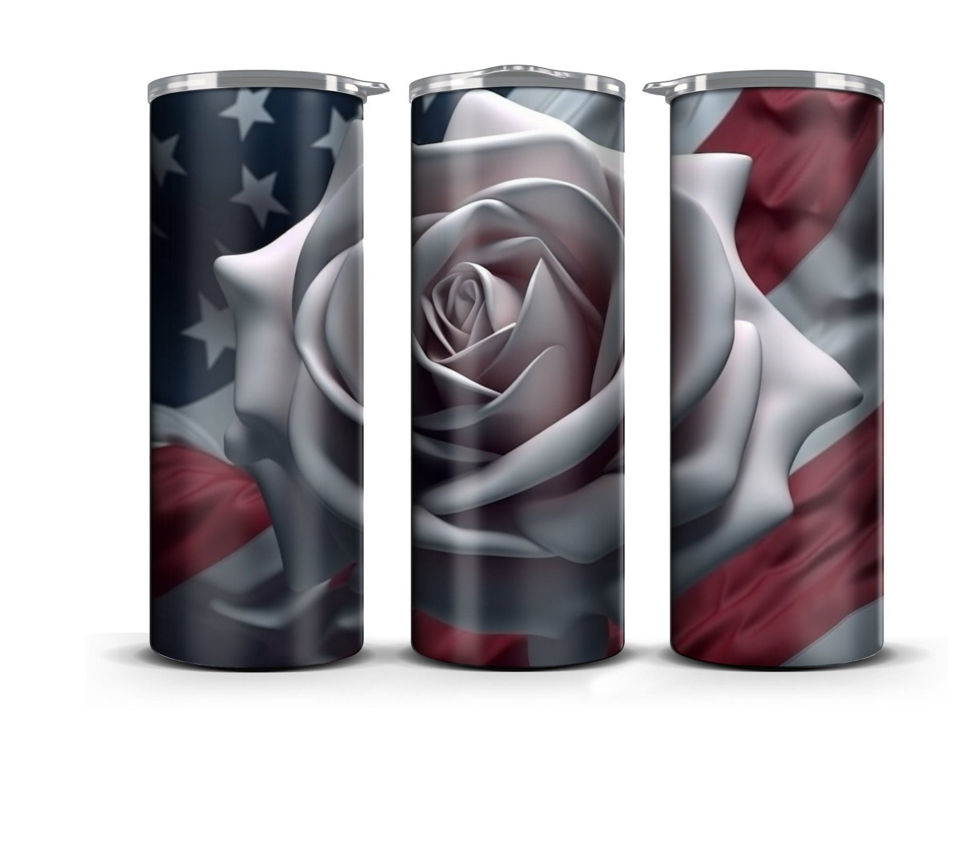 3D Memorial Day Tumbler Wrap Sublimation American Flag Florals, 3D Flower tumbler wrap, Patriotic 20 oz Tumbler, 300dpi Commercial Use - Art World Around You