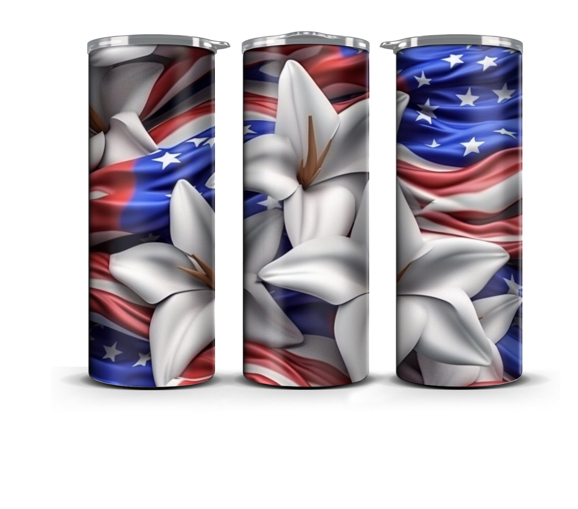 3D Memorial Day Tumbler Wrap Sublimation American Flag Florals, 3D Flower tumbler wrap, Patriotic 20 oz Tumbler, 300dpi Commercial Use - Art World Around You