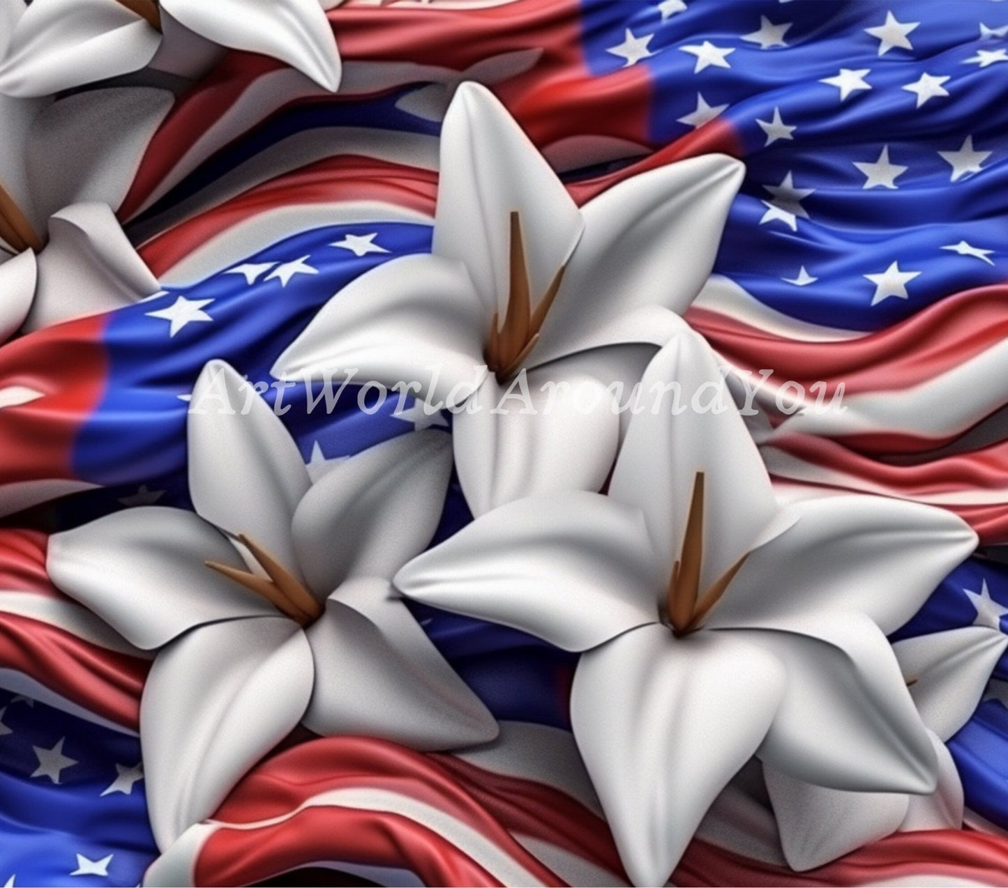 3D Memorial Day Tumbler Wrap Sublimation American Flag Florals, 3D Flower tumbler wrap, Patriotic 20 oz Tumbler, 300dpi Commercial Use - Art World Around You