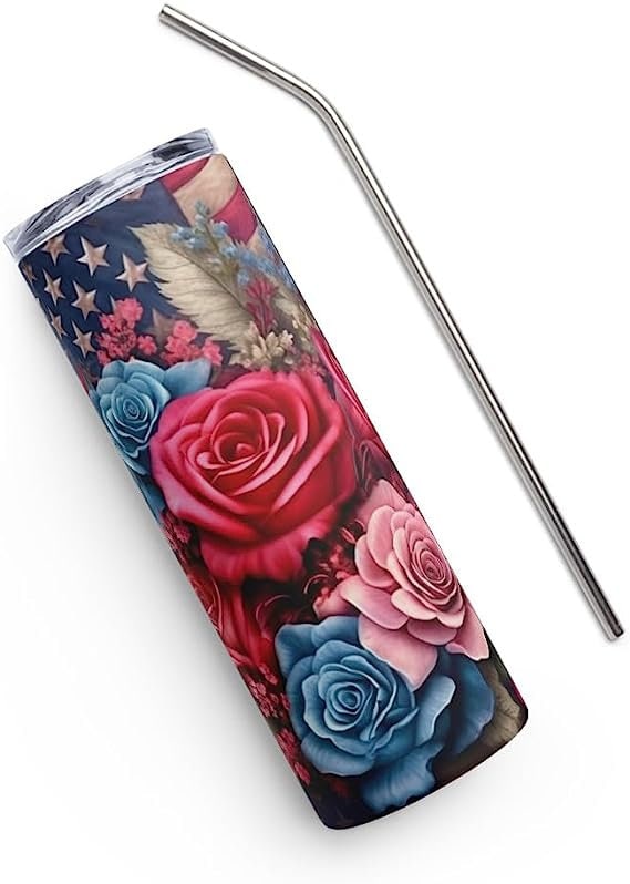 3D Memorial Day Tumbler Wrap Sublimation American Flag Florals, 3D Flower tumbler wrap, Patriotic 20 oz Tumbler, 300dpi Commercial Use - Art World Around You