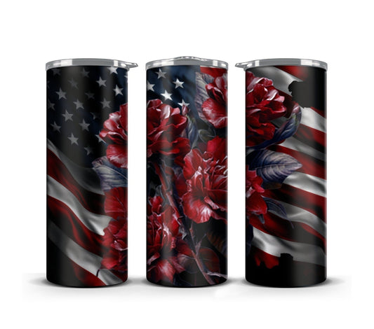 3D Memorial Day Tumbler Wrap Sublimation American Flag Flower, 3D Flower tumbler wrap, Patriotic 20 oz Tumbler, 300dpi Commercial Use - Art World Around You