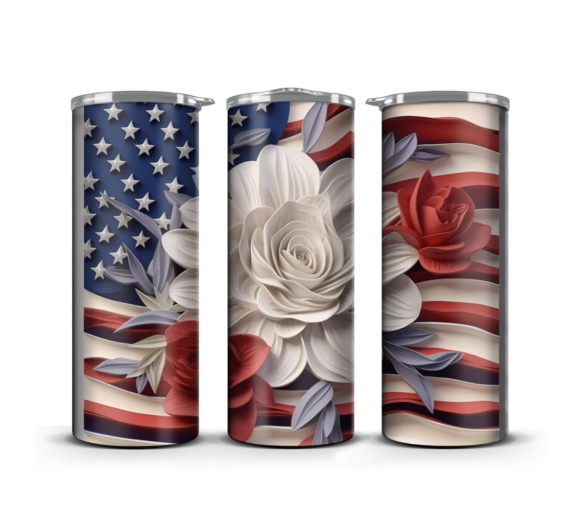 3D Memorial Day Tumbler Wrap Sublimation American Flag Flower, 3D Flower tumbler wrap, Patriotic 20 oz Tumbler, 300dpi Commercial Use - Art World Around You