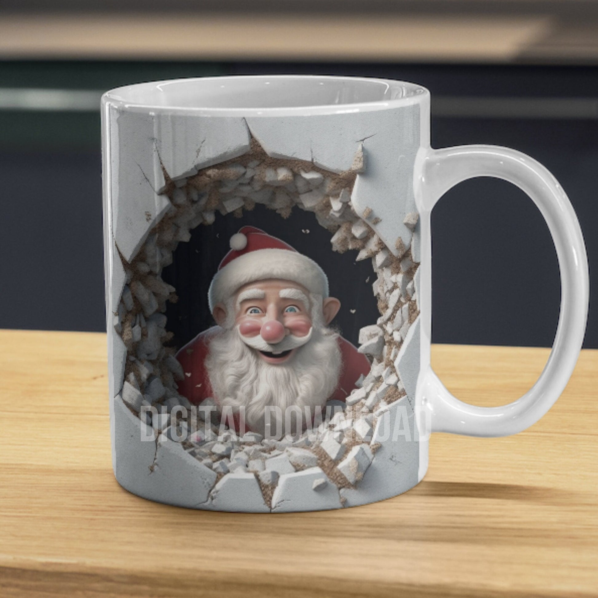 3d Santa Christmas Mug Wrap 11oz 15oz 20oz Mug Template, Mug Sublimation Design Mug Wrap Template PNG Instant Digital Download - Art World Around You