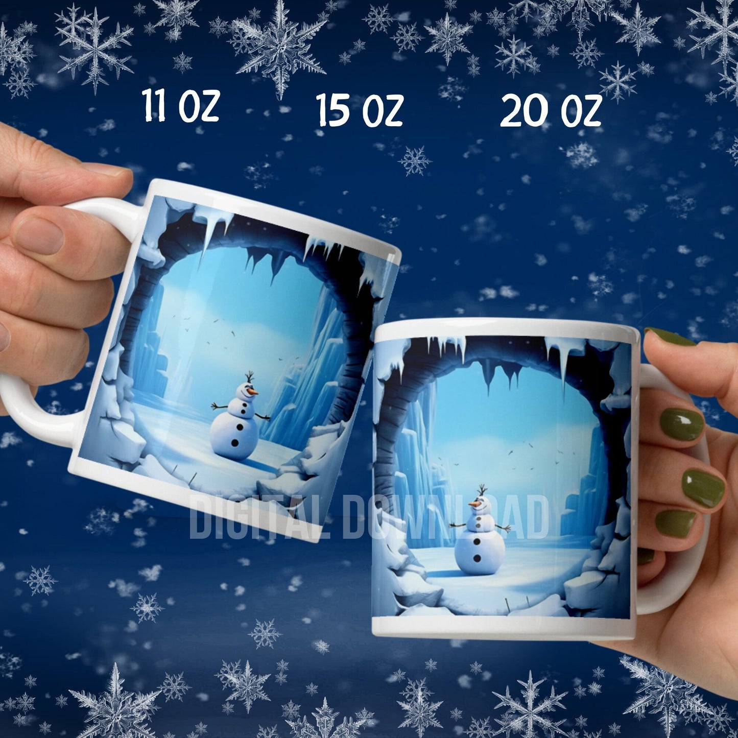 3D Snowman Mug Wrap 11oz 15oz 20oz Mug Template, Mug Sublimation Design Mug Wrap Template PNG Instant Digital Download - Art World Around You