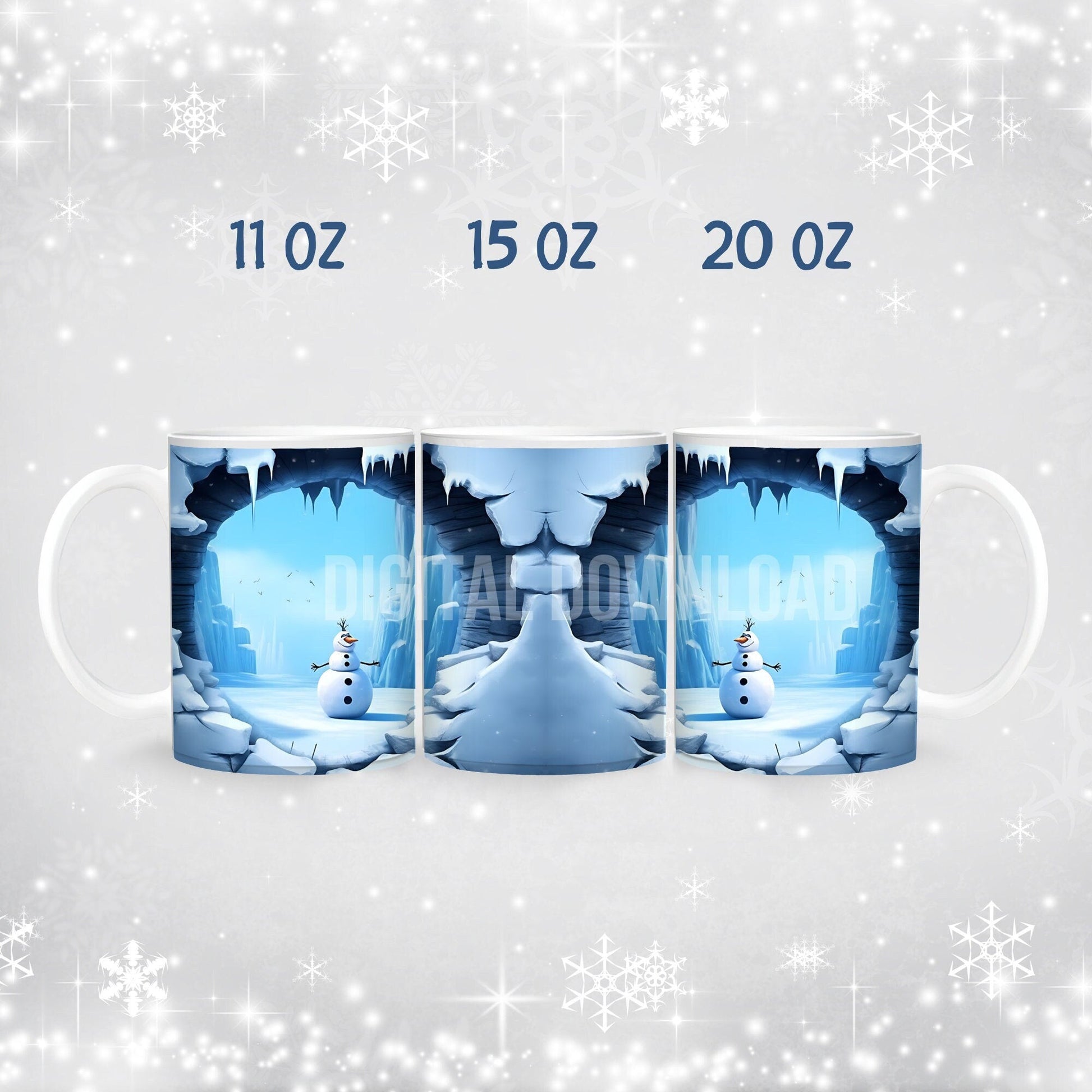 3D Snowman Mug Wrap 11oz 15oz 20oz Mug Template, Mug Sublimation Design Mug Wrap Template PNG Instant Digital Download - Art World Around You