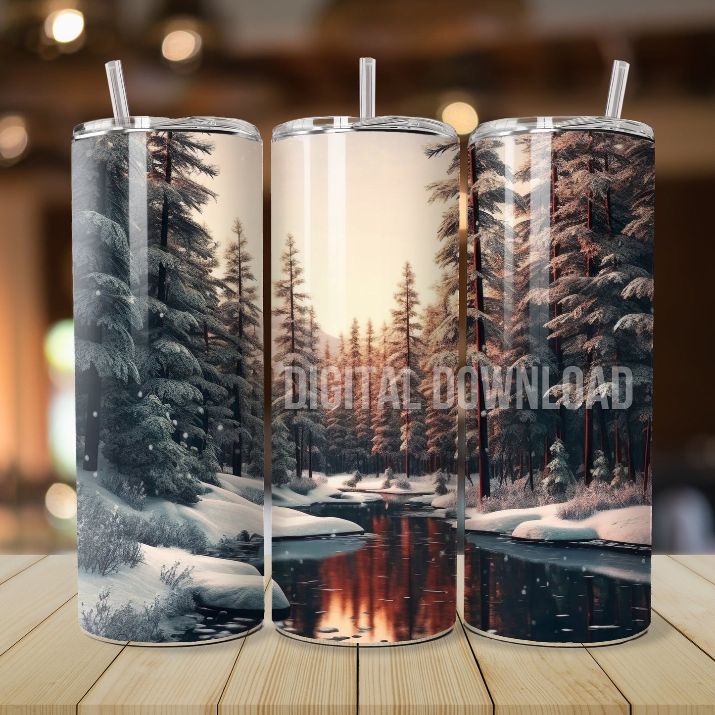 3D Tumbler Wrap 20oz, Winter Forest Tumbler Wrap Nature Design PNG Instant Digital Download, Landscape Woodland Tumbler Wrap PNG - Art World Around You