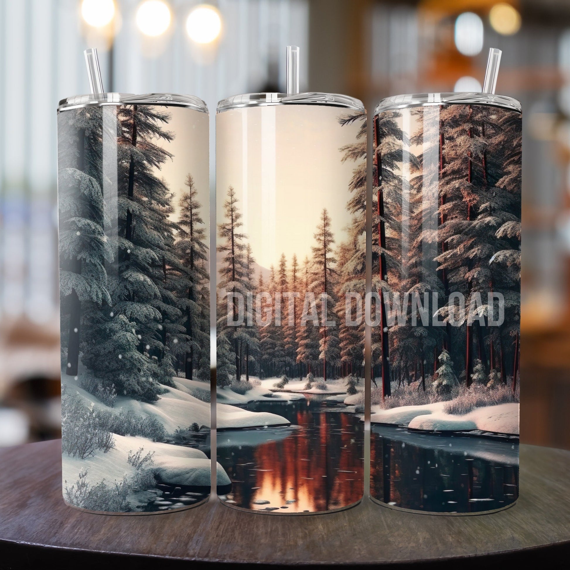 3D Tumbler Wrap 20oz, Winter Forest Tumbler Wrap Nature Design PNG Instant Digital Download, Landscape Woodland Tumbler Wrap PNG - Art World Around You