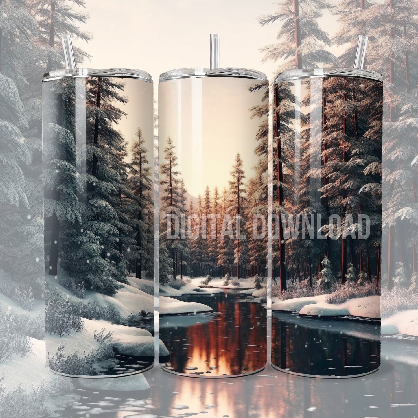 3D Tumbler Wrap 20oz, Winter Forest Tumbler Wrap Nature Design PNG Instant Digital Download, Landscape Woodland Tumbler Wrap PNG - Art World Around You