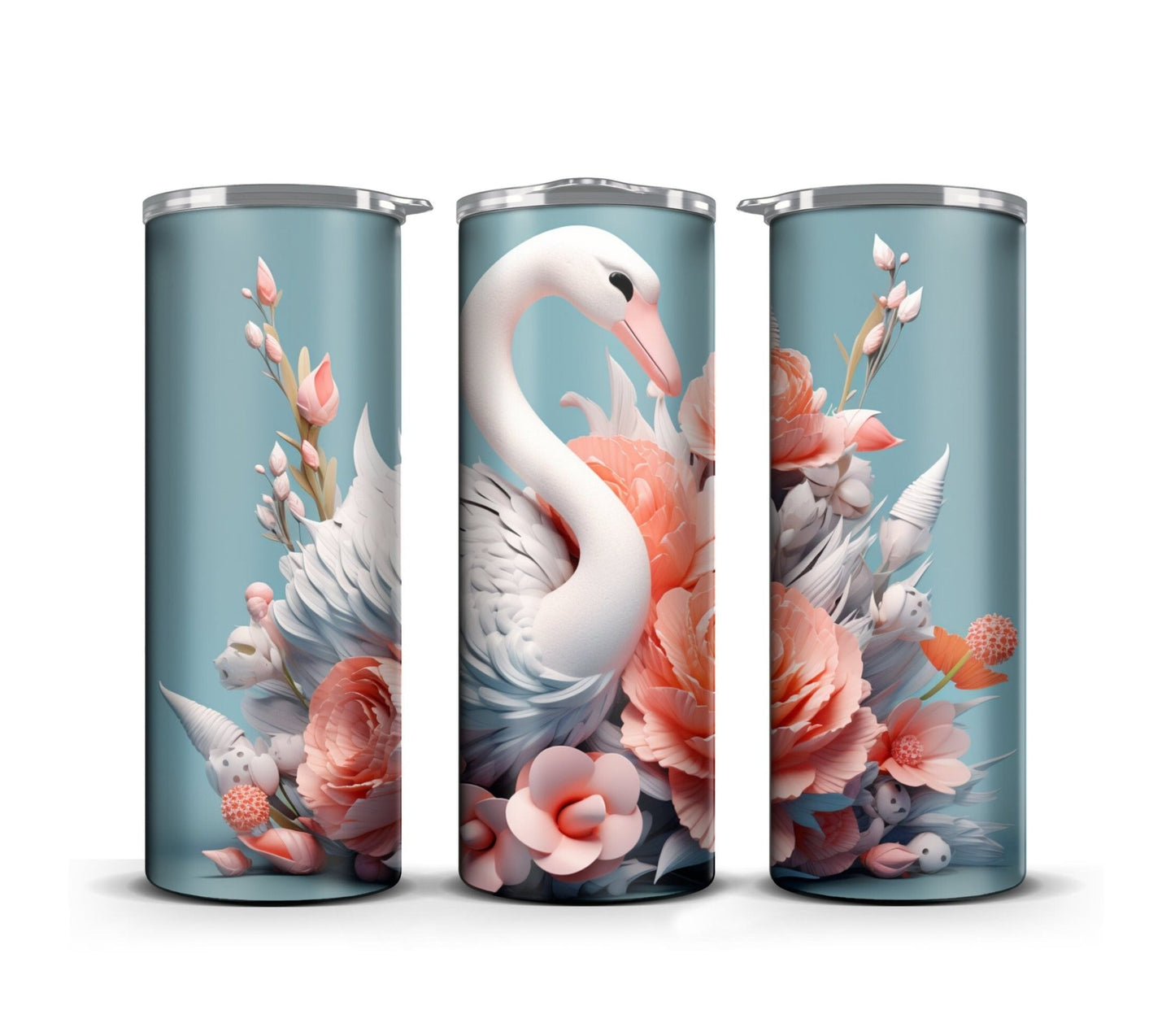 3D Tumbler Wrap Design Sublimation Floral White Swan, Wedding digital print design, White Swan Print Digital art - Art World Around You