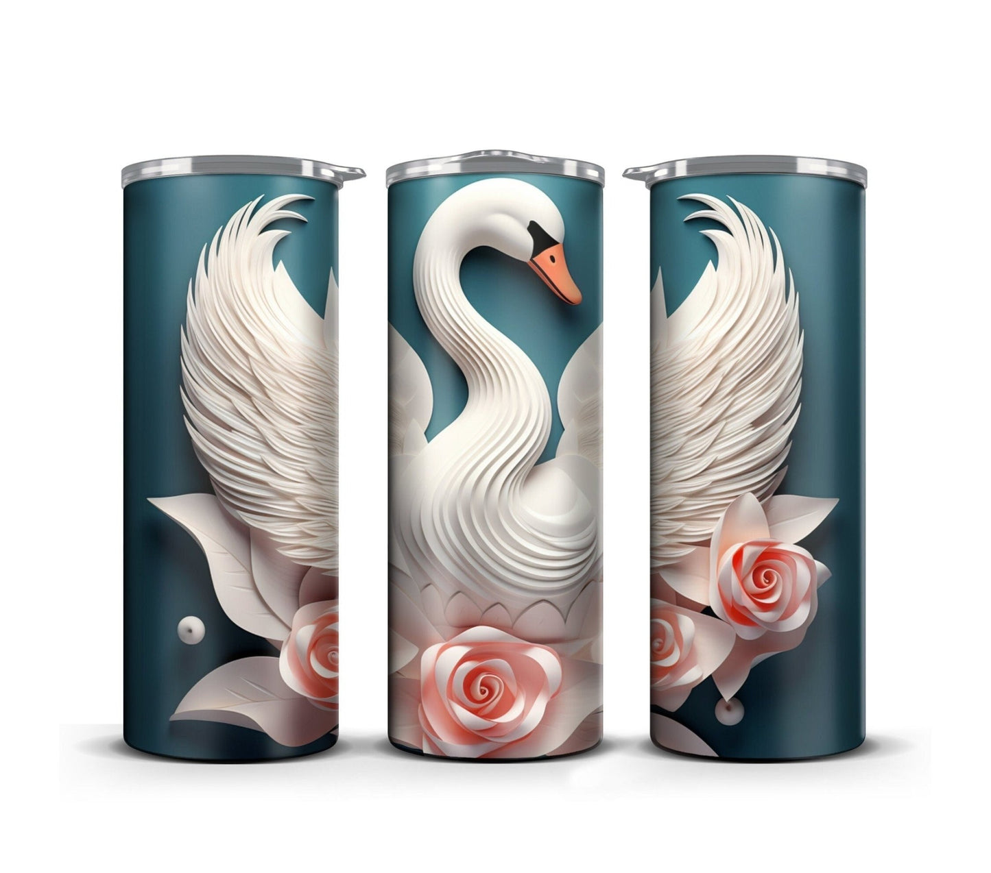 3D Tumbler Wrap Design Sublimation Floral White Swan, Wedding digital print design, White Swan Print Digital art - Art World Around You