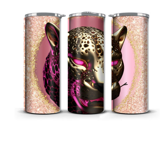 3D Tumbler Wrap Sublimation Pink Gold Leopard, Sublimation, Skinny 20 oz Tumbler Wrap, Digital File - Art World Around You