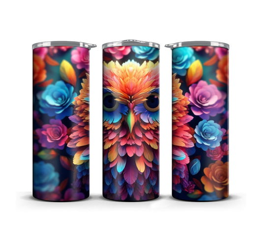 3D Tumbler Wrap Sublimation Vibrant Owl, Flowers digital print design, Skinny 20 oz Tumbler Wrap, Digital File PNG, Commercial Use - Art World Around You