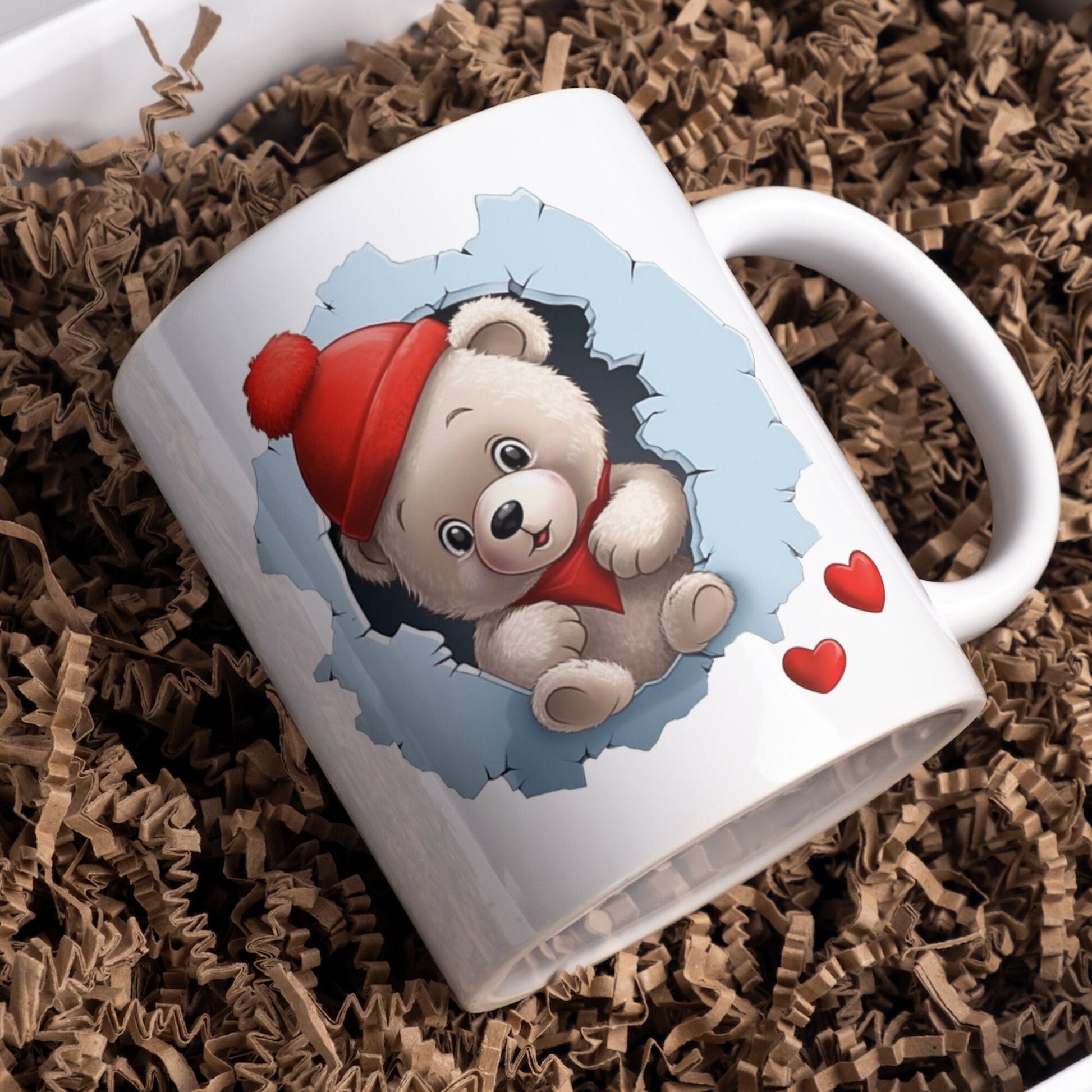 Bear Love Heart Christmas Ornament Sublimation PNG, Instant Digital Download, Christmas Round Ornament PNG - Art World Around You