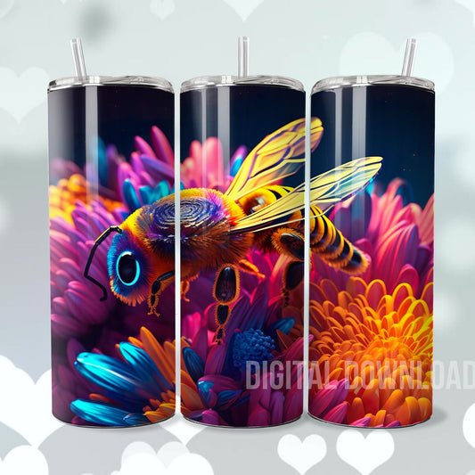 Bee Floral Skinny Tumbler Wrap 3D Sublimation Colorful Design Digital Download File PNG - Art World Around You