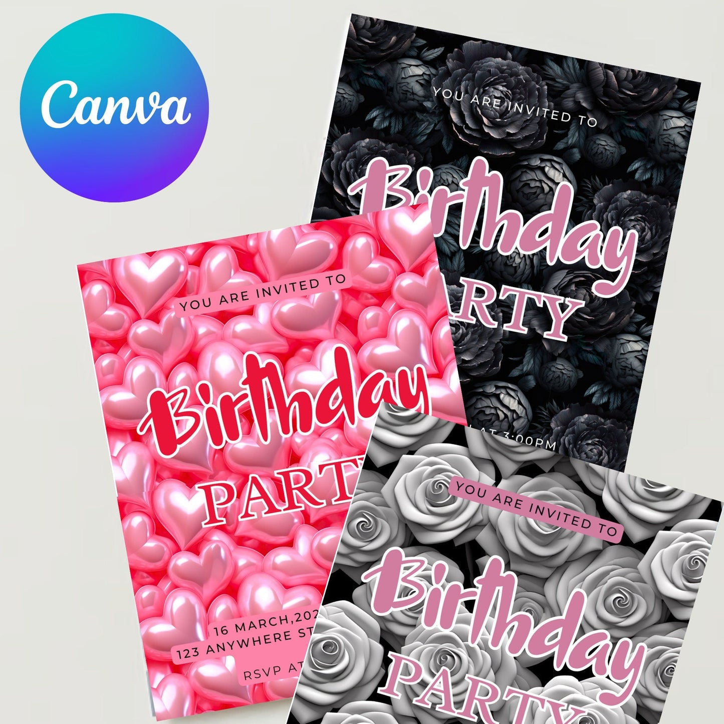 Birthday Invitation Canva Template Invite Download Editable Event Party Celebration Customizable - Art World Around You