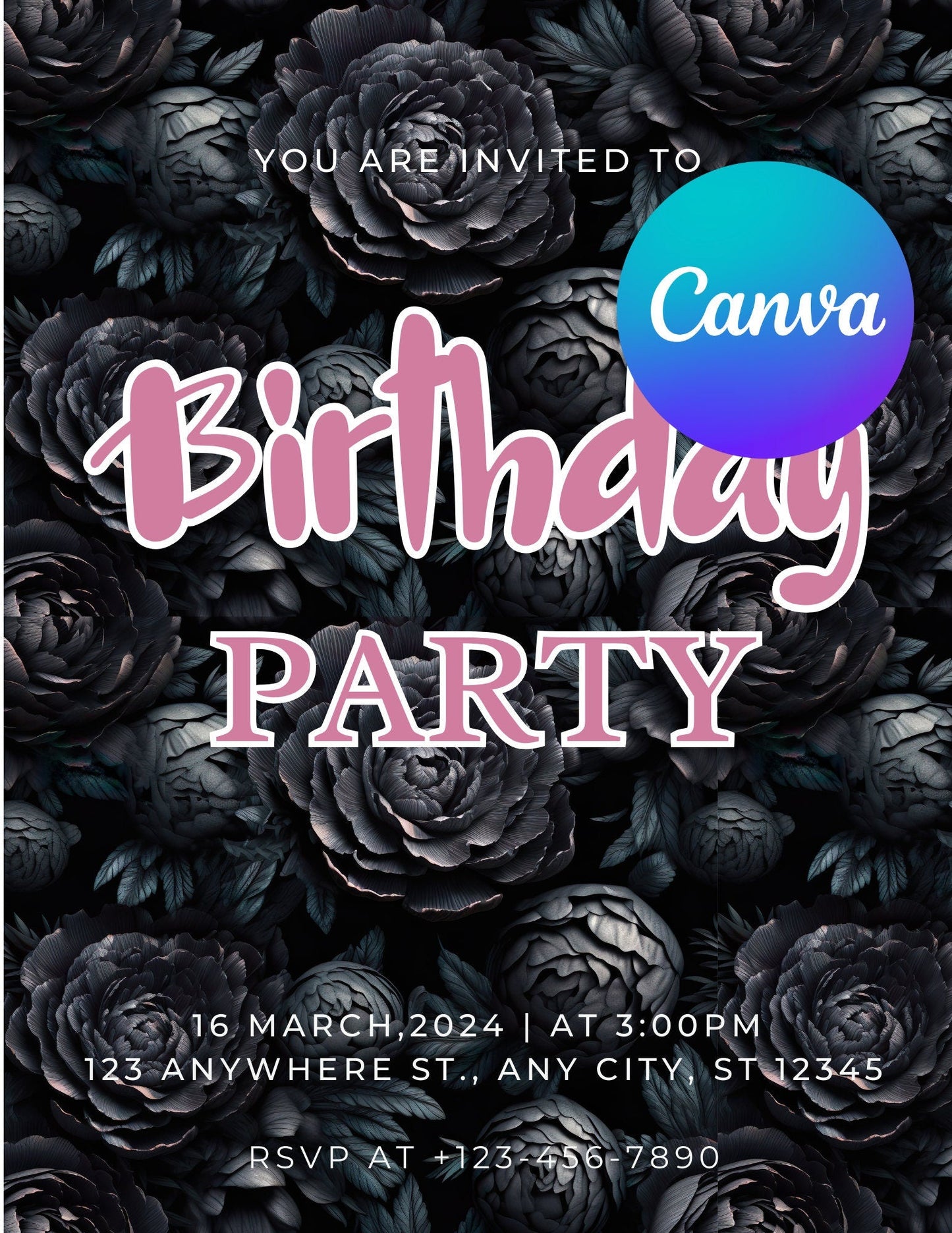 Birthday Invitation Canva Template Invite Download Editable Event Party Celebration Customizable - Art World Around You