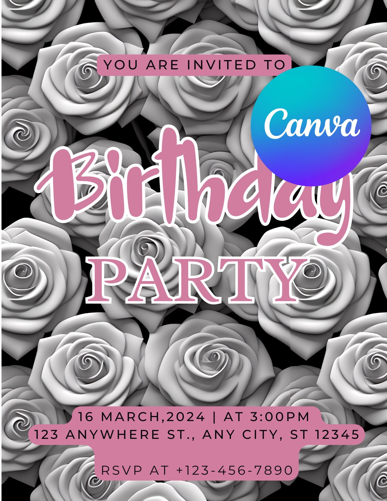 Birthday Invitation Canva Template Invite Download Editable Event Party Celebration Customizable - Art World Around You