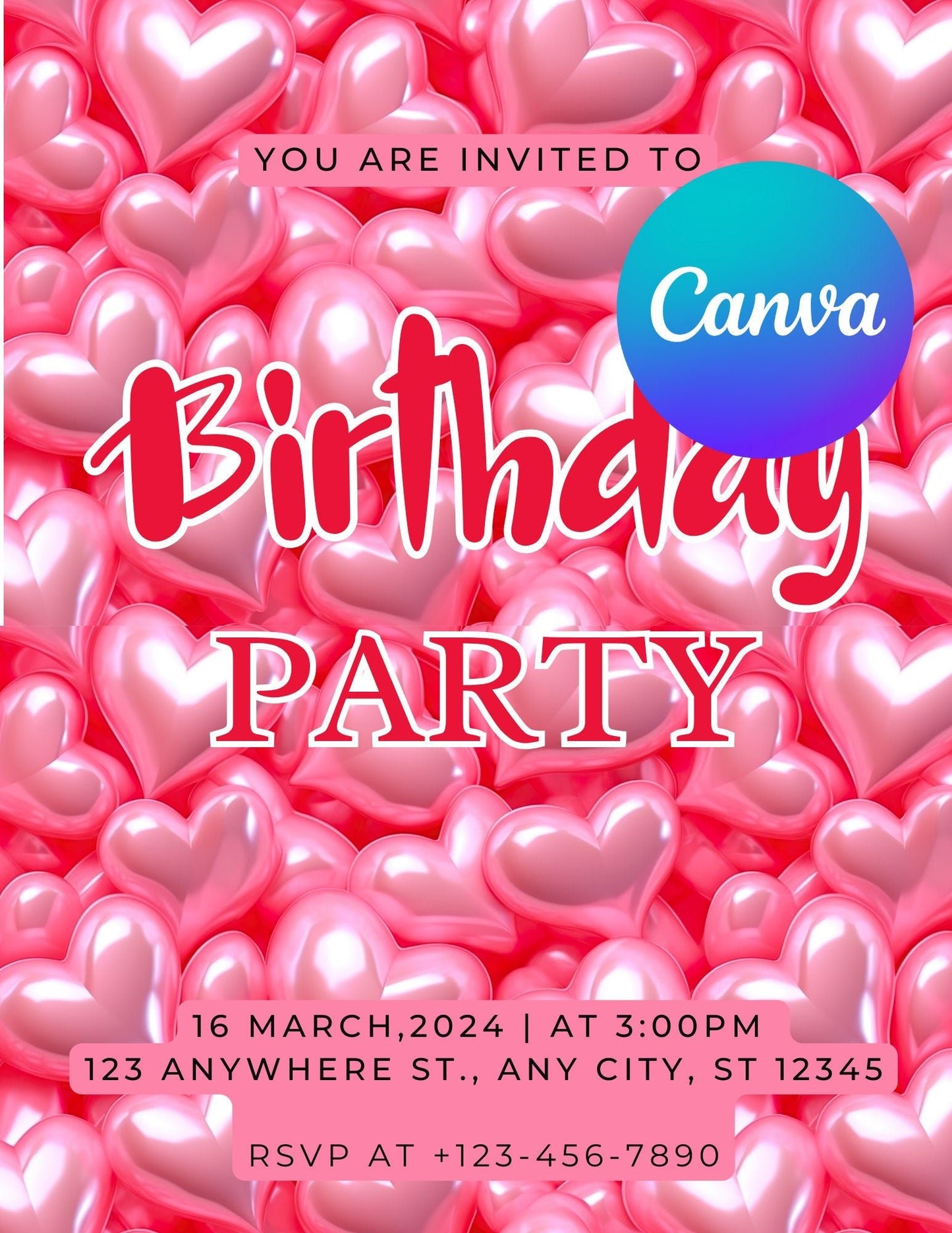 Birthday Invitation Canva Template Invite Download Editable Event Party Celebration Customizable - Art World Around You