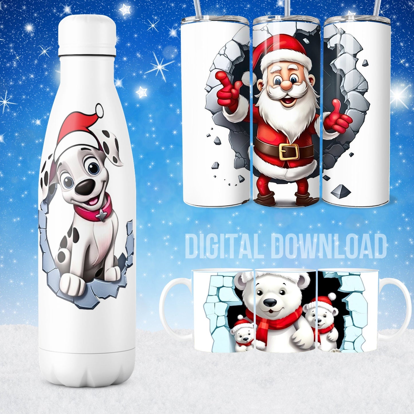 Bundle 3D Winter Animal Hole Sublimation Instant Digital Download, Christmas Round Ornament Bundle - Art World Around You