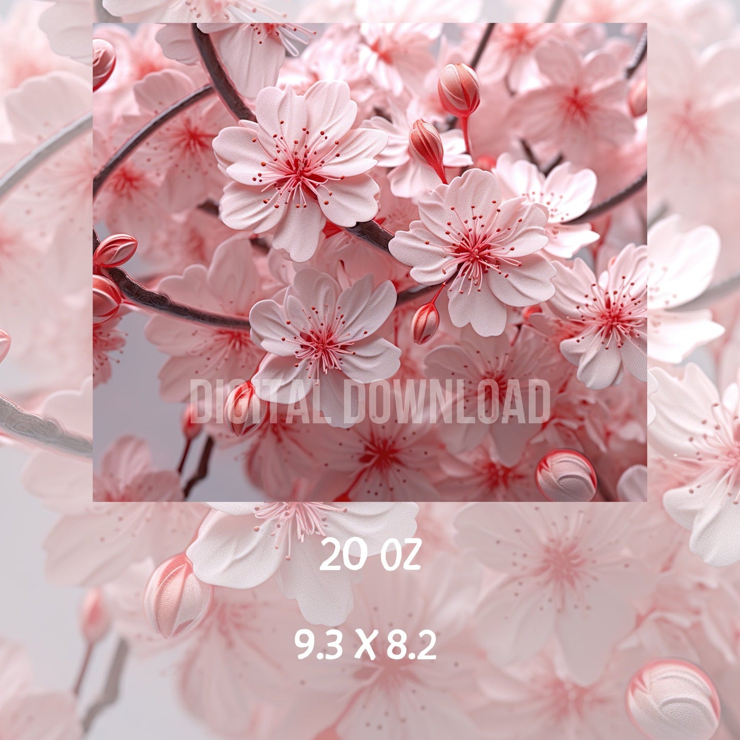 Cherry Blossom Tumbler Wrap White Florals Digital print design Skinny 20oz PNG - Art World Around You