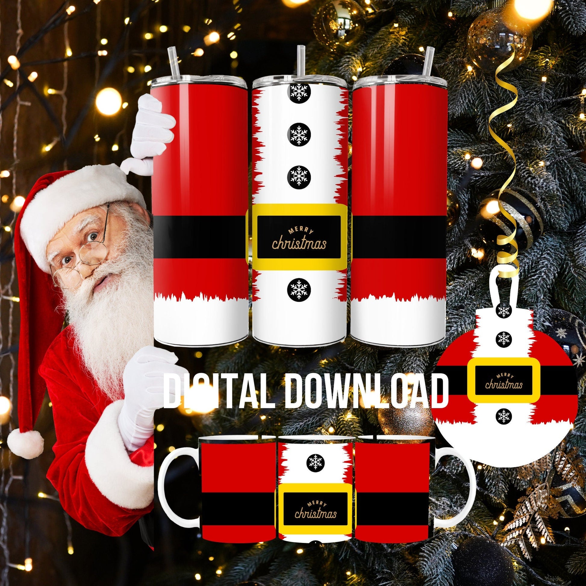 Christmas Ornament stocking Santa Instant Download PNG Digital Sublimation File Tumbler Mug Cup Wrap for Print on Demand, Round Ornament PNG - Art World Around You