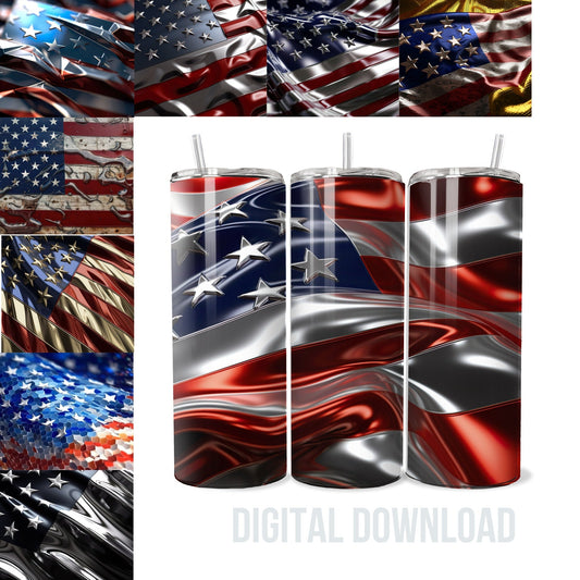 Flag USA Tumbler Wrap Bundle 3D Digital Download Memorial Day 4th of July Patriotic Design PNG - Art World Around You