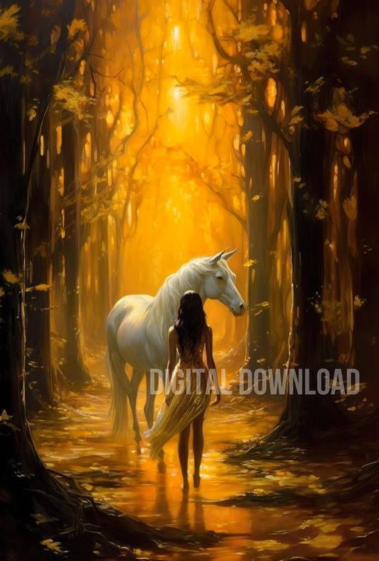 Horse Girl Digital Image Instant Download Digital Fantasy Art Printable Poster PNG - Art World Around You