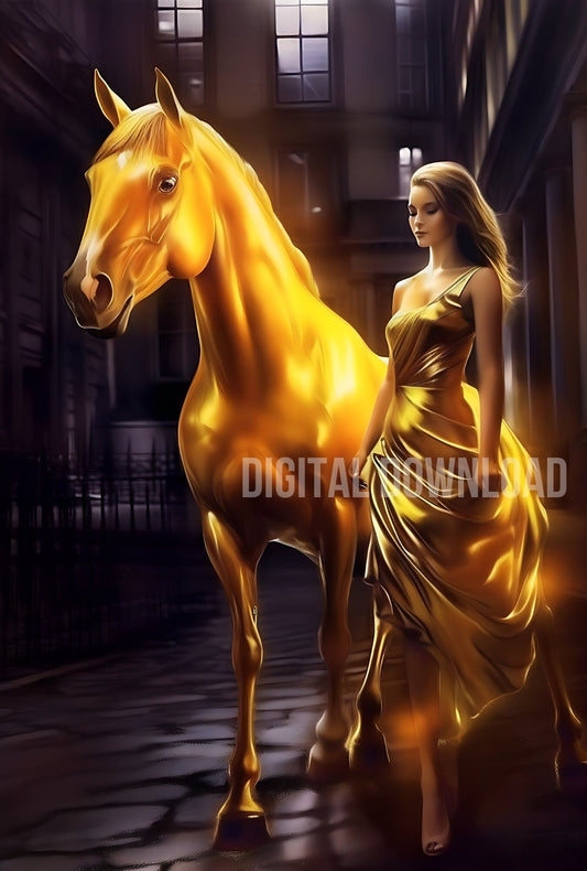 Horse Girl Digital Image Instant Download Digital Fantasy Art Printable Poster PNG - Art World Around You