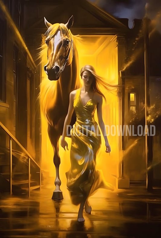 Horse Girl Digital Image Instant Download Digital Fantasy Art Printable Poster PNG - Art World Around You