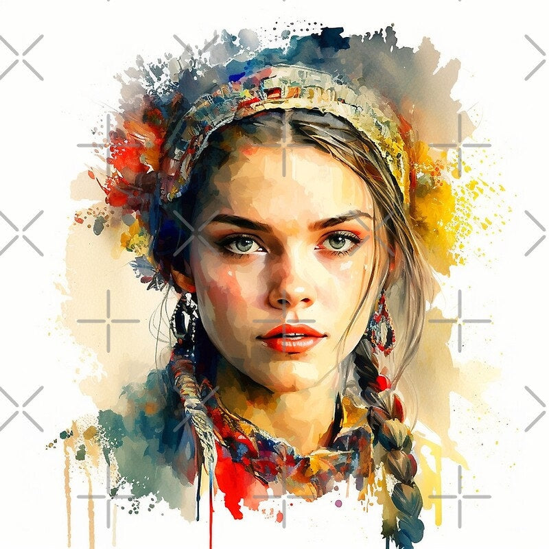 Ukraine style Girl portrait watercolor, Digital File Ukraine art, Album Cover Posters Ukraine art