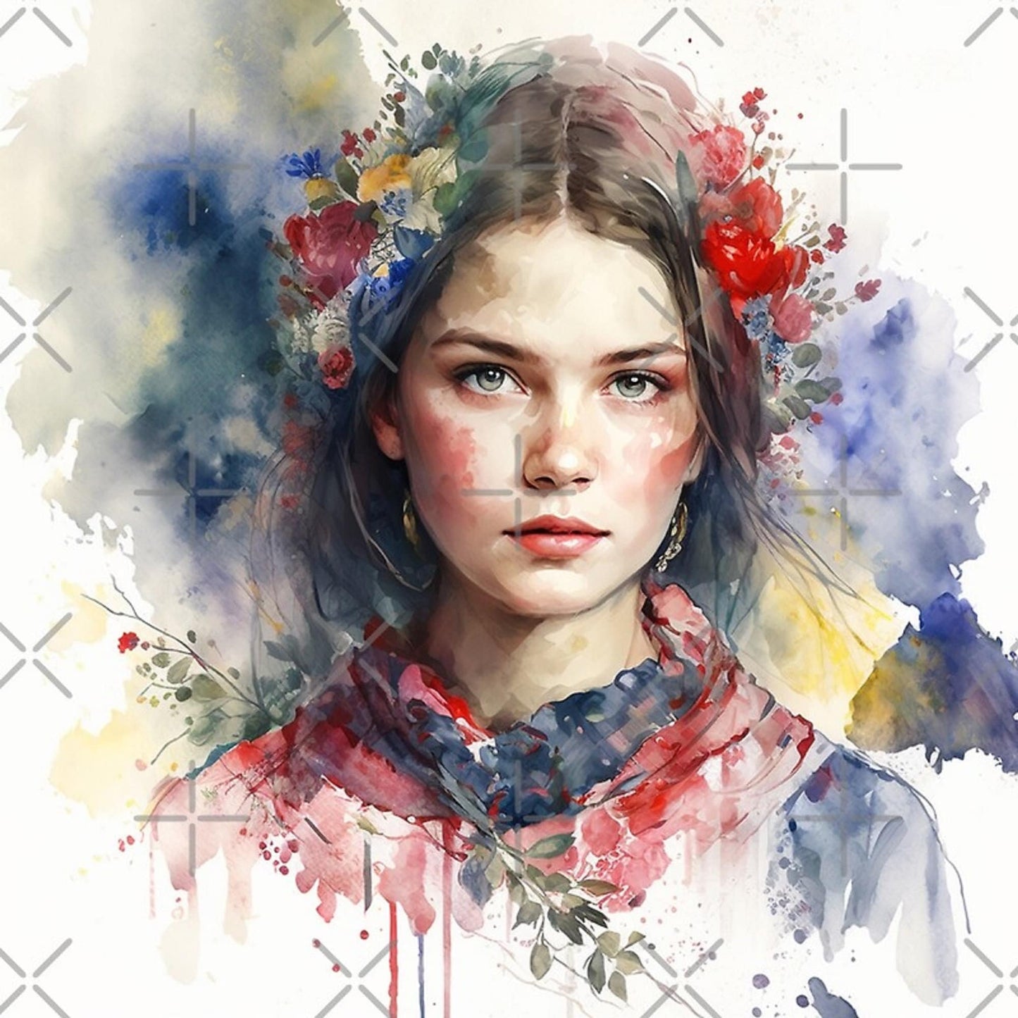 Ukraine style Girl portrait watercolor, Digital File Ukraine art, Album Cover Posters Ukraine art