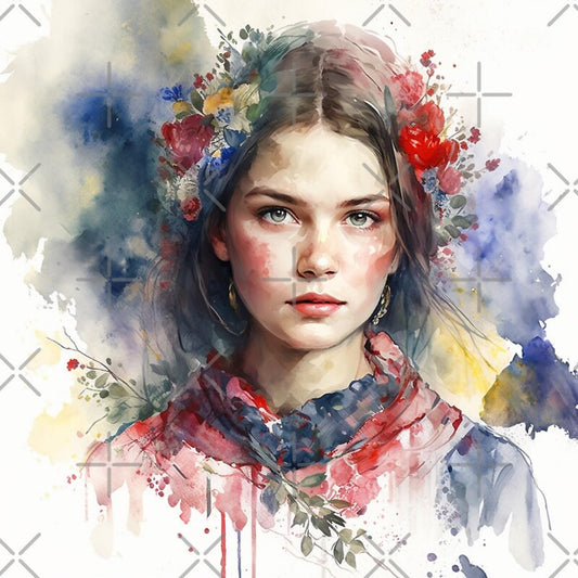 Ukraine style Girl portrait watercolor, Digital File Ukraine art, Album Cover Posters Ukraine art