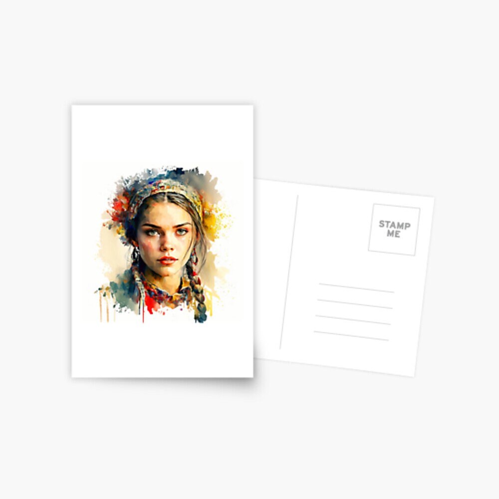 Ukraine style Girl portrait watercolor, Digital File Ukraine art, Album Cover Posters Ukraine art