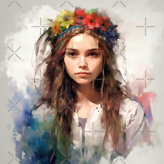 Ukraine style Girl portrait watercolor, Digital File Ukraine art, Album Cover Posters Ukraine art