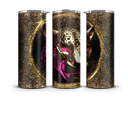 3D Tumbler Wrap Sublimation Pink Gold Leopard, Sublimation, Skinny 20 oz Tumbler Wrap, Digital File