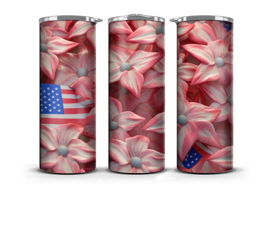 3D Memorial Day Tumbler Wrap Sublimation American Flag Florals, 3D Flower tumbler wrap, Patriotic 20 oz Tumbler, 300dpi Commercial Use