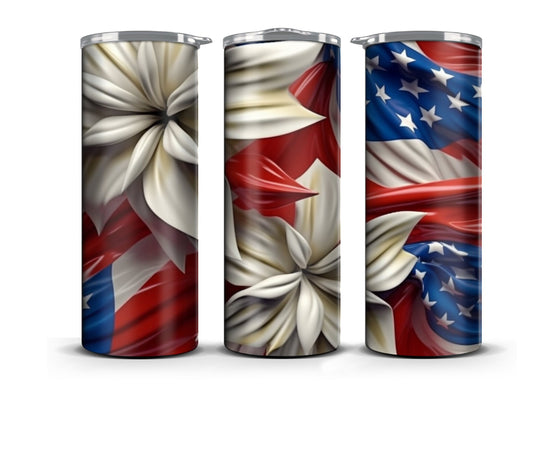 3D Memorial Day Tumbler Wrap Sublimation American Flag Florals, 3D Flower tumbler wrap, Patriotic 20 oz Tumbler, 300dpi Commercial Use