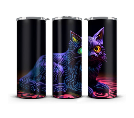 Neon Tumbler Wrap Sublimation Black Cat, Neon digital print design Sublimation, Skinny 20 oz Tumbler Wrap, Digital File PNG