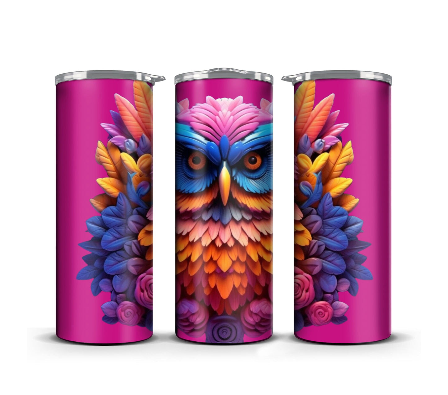 3D Tumbler Wrap Sublimation Vibrant Owl, Flowers digital print design, Skinny 20 oz Tumbler Wrap, Digital File PNG, Commercial Use