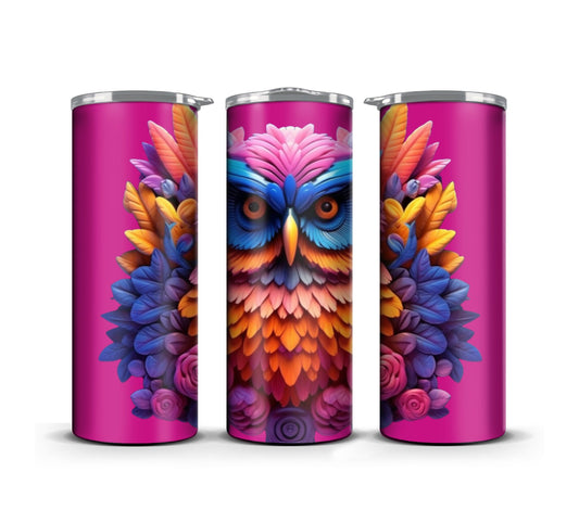 3D Tumbler Wrap Sublimation Vibrant Owl, Flowers digital print design, Skinny 20 oz Tumbler Wrap, Digital File PNG, Commercial Use