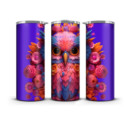 3D Tumbler Wrap Sublimation Vibrant Owl, Flowers digital print design, Skinny 20 oz Tumbler Wrap, Digital File PNG, Commercial Use