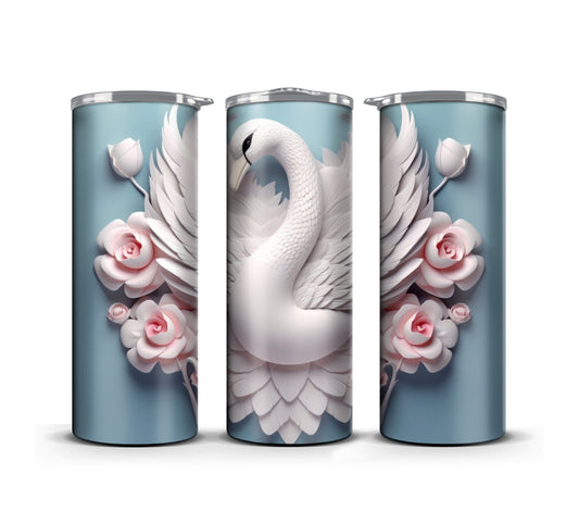 3D Tumbler Wrap Design Sublimation Floral White Swan, Wedding digital print design, White Swan Print Digital art