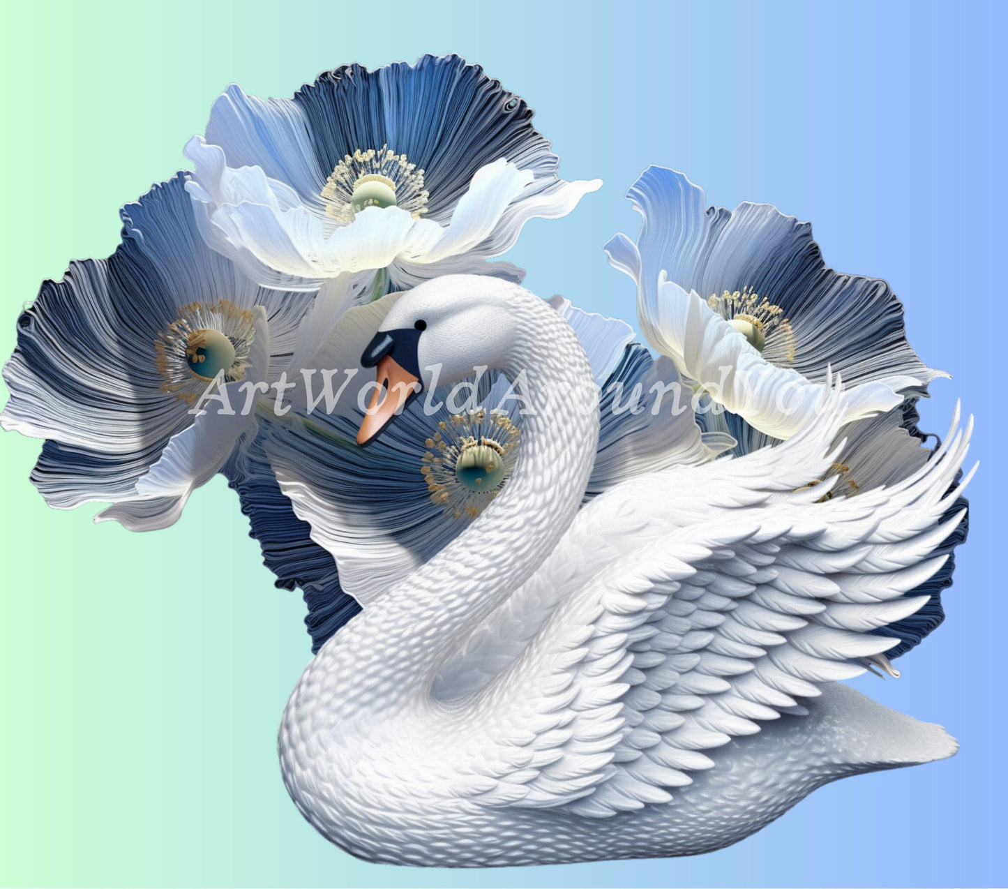 3D Tumbler Wrap Design Sublimation Floral White Swan, Wedding digital print design, White Swan Print Digital art