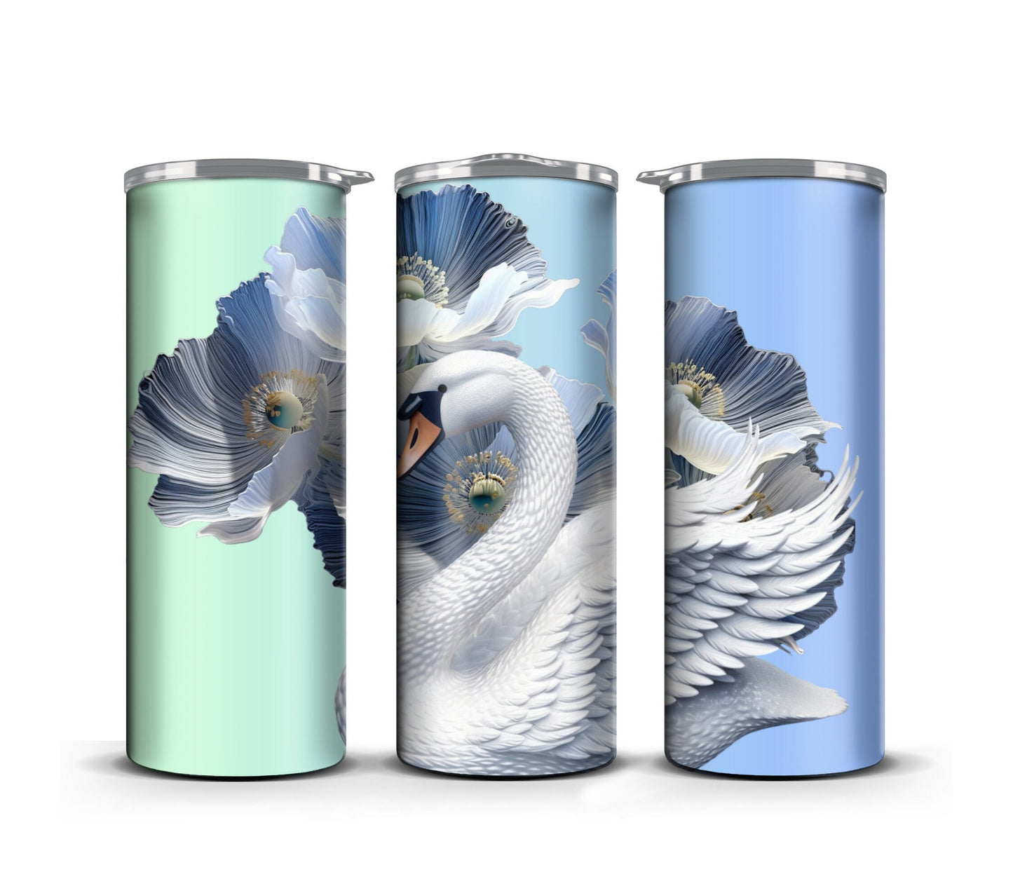 3D Tumbler Wrap Design Sublimation Floral White Swan, Wedding digital print design, White Swan Print Digital art